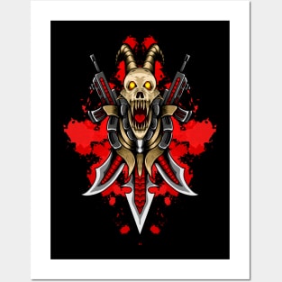 Dark skull and gun Posters and Art